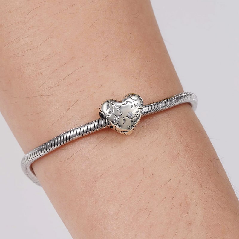 Retro Love Charm Bead Sterling Silver Inlaid with Gems_3