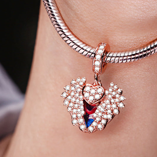 Gnoce "Heart With Angel Wing" 18k Rose Gold Plated Engravable Photo Charm Pendant_7