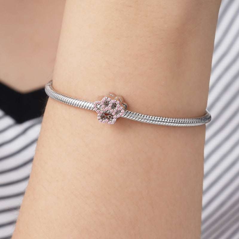 Crystal Pink Paw Charm Bead Sterling Silver_3