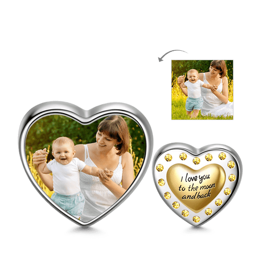 Gnoce "Love You Foever" Topaz Golden Heart Personalized Photo Charm Sterling Silver-Engraved with "I Love You to the Moon and Back"_2