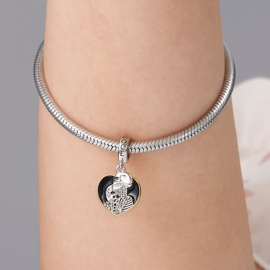 Skeleton Couple Heart Frame Pendant Dangle Charm Sterling Silver_3