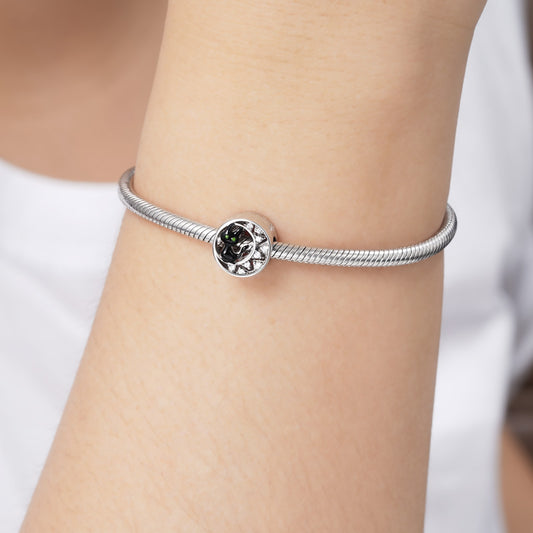 Gnoce Black Cat on Moon Charm Bead Inlaid with Crystal Gemstones_3