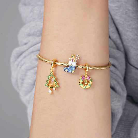 Christmas Stocking with Gingerbread Man and Candy Cane Charm Bead 925 Sterling Silver_3