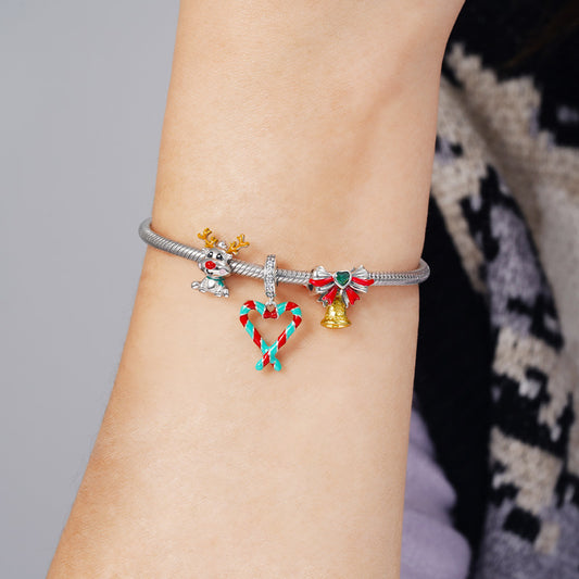 Christmas Bell Pendant Dangle Charm 925 Sterling Silver 18K Gold Plated Inlaid with Heart Shaped Zircon Stone_3