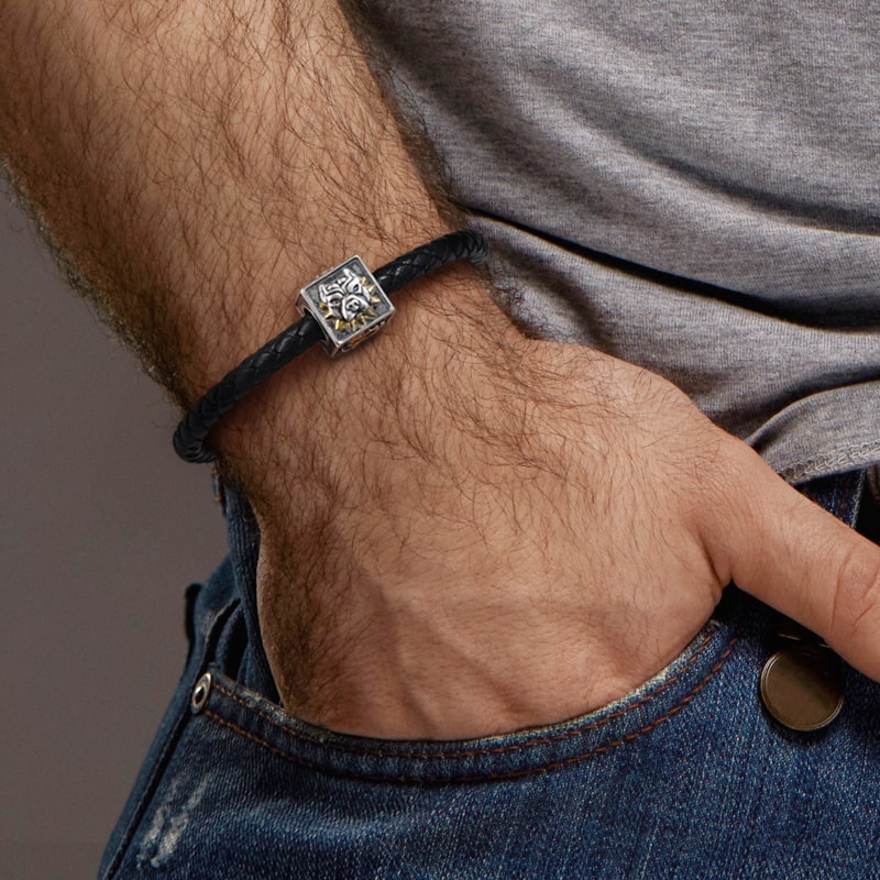 American Bully Pitbull Men's Vintage Bead S925 Sterling Silver with Gift Copper Black Leather Men's Bracelet Jewelry for Men_4