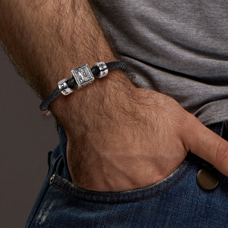 Rose Knight Vintage Bead & Customized Classic Beads S925 Sterling Silver with Gift Copper Black Leather Men's Bracelet Jewelry for Men_5