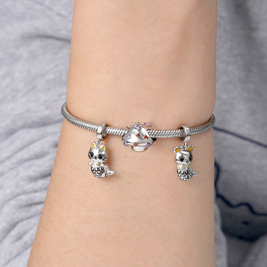 Cute Cat Mermaid Pendant Dangle Charm 925 Sterling Silver_3