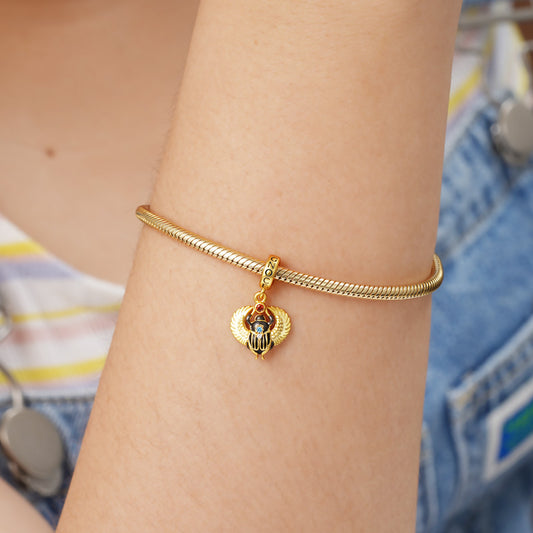 Amulet Scarab Pendant Dangle Charm 925 Sterling Silver 18K Gold Plated Inlaid with Shiny Zircon Stones_3