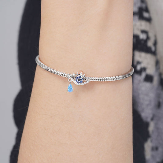 Mystery Eye Stopper for Charm Bracelets 925 Sterling Silver Inlaid with Blue and Clear Gemstones_3