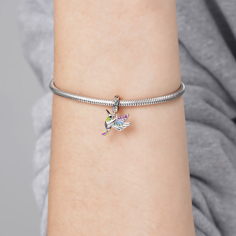 Hummingbird Pendant Dangle Charm 925 Sterling Silver Colorful Enamels and Gemstones Inlaid_4