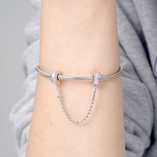 Hearts Safety Chain 925 Sterling Silver with Purple Enamels_3