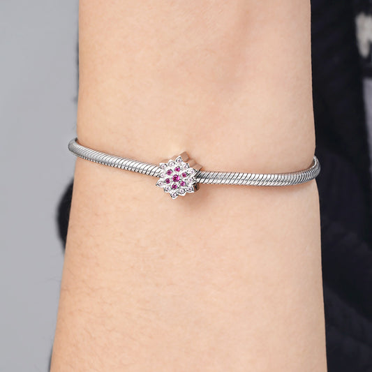 Red Lotus Flower Charm Bead S925 Sterling Silver Inlaid with pink Gemstones_3