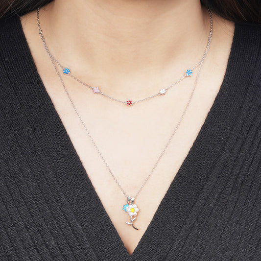 Daisy Beaded Stackable Necklace 925 Sterling Silver with Colorful Enamels_4