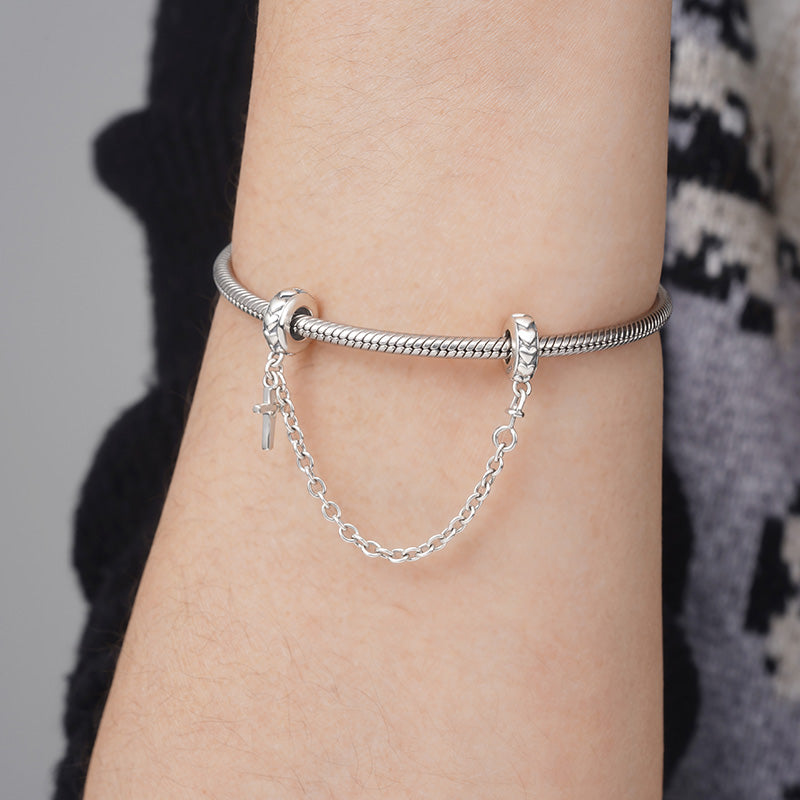 Minimalist Cross Safety Chain with Heart to Heart 925 Sterling Silver_3