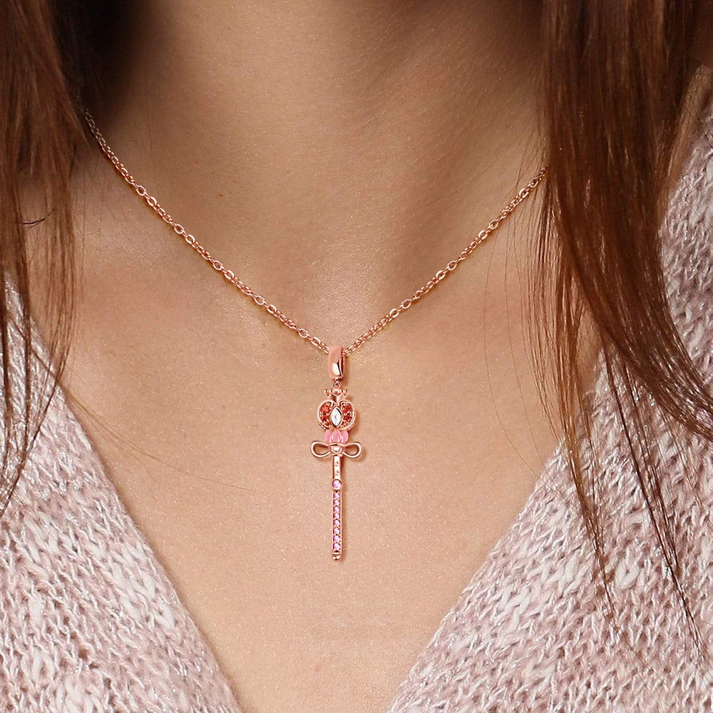 Gnoce "Triumph over Evil" Sailor Moon Wand Necklace Sterling Silver 18k Rose Gold Plated Adjustable Chain_3