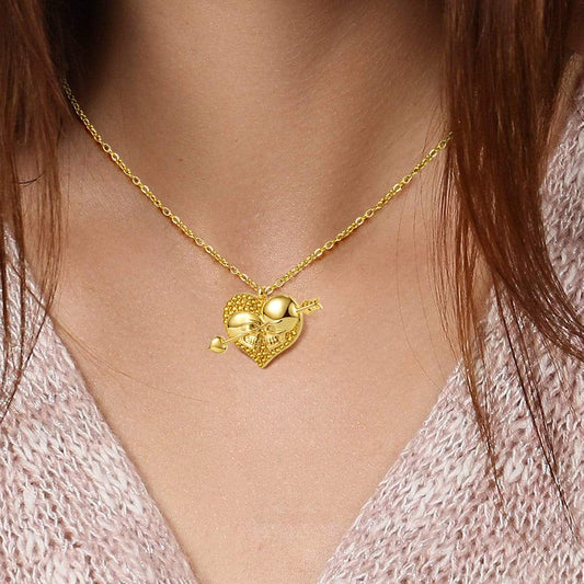 Arrow Through Heart Skull Necklace 18k Gold Plated Sterling Silver_3