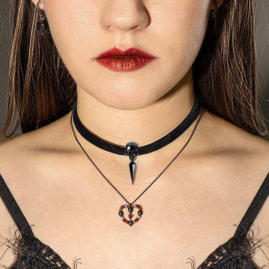 Skull Choker Adjustable Velvet Necklace Copper Black Plated_3
