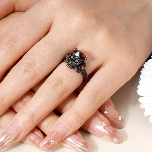 Gnoce "Halloween Gift" Black Plated Skull Garnet Stones 925 Sterling Silver Ring_5