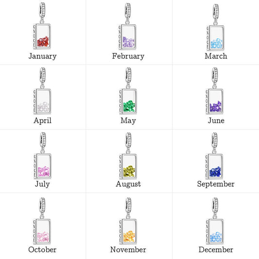 Rectangle-shape Birthstone Pendant Dangle Charm 925 Sterling Silver_4