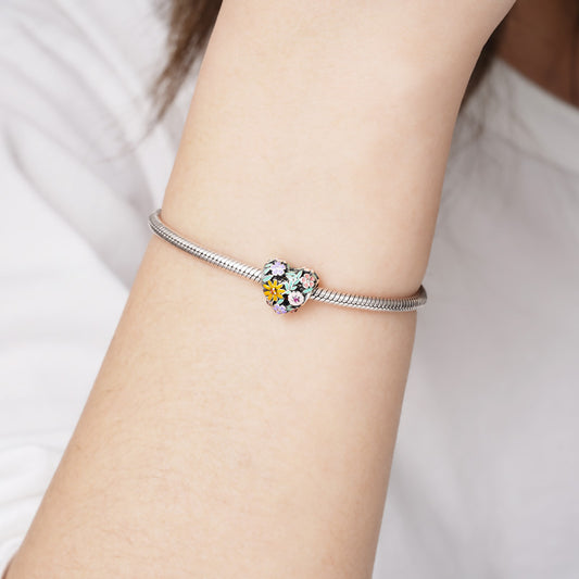 Flowers Love Charm Bead 925 Sterling Silver with Colorful Enamels_3