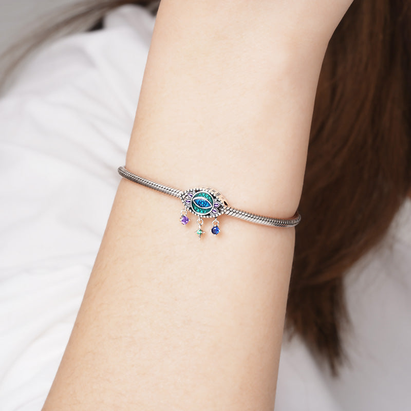 Devil's Eye Charm Bead 925 Sterling Silver with Green & Purple Enamels_3