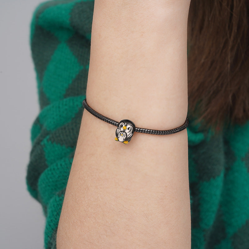 Embrace Love Penguin & Baby Charm Bead 925 Sterling Silver Black Plated_3