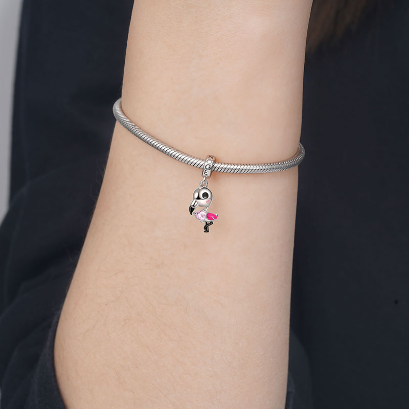 Flamingo Embraces Heart Gemstone Pendant Dangle Charm 925 Sterling Silver_4