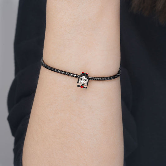 Short Hair Princess Charm Bead 925 Sterling Silver Black Plated_3