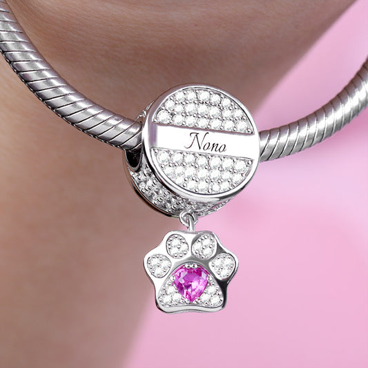 Gnoce "My Pet, My Family" Cat Dog Engravable Photo Charm Pet Paw Pendant With Cz_7