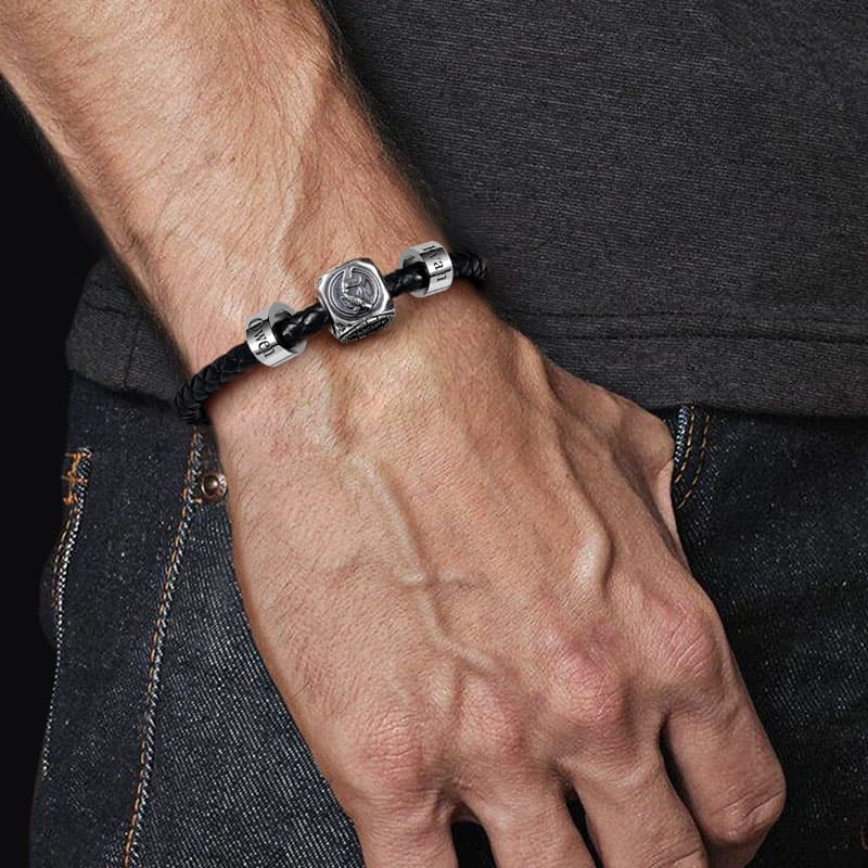 Fish Vintage Bead & Customized Classic Beads S925 Sterling Silver with Gift Copper Black Leather Men's Bracelet Jewelry for Men_7