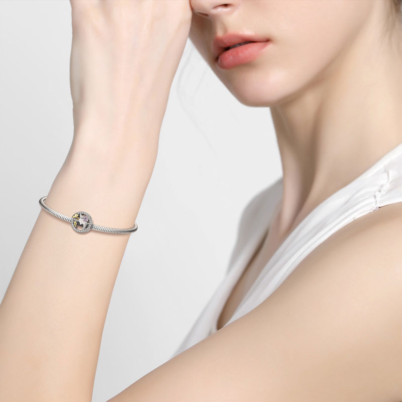 Elegant Girl Charm Bead 925 Sterling Silver Inlaid with Gemstones_3