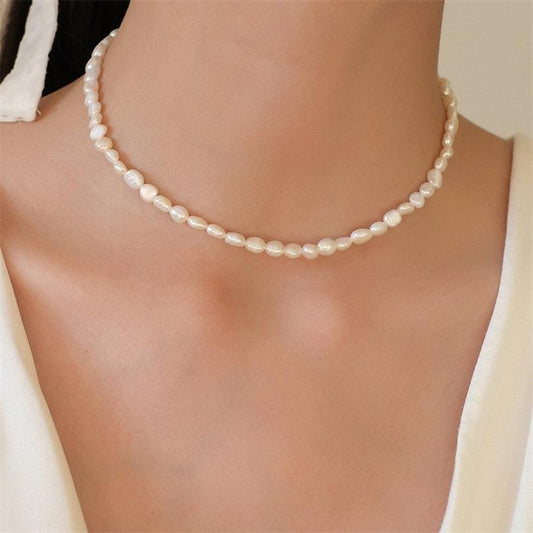 Elegant Pearl Choker Necklace Copper with 18K Gold Plated_5