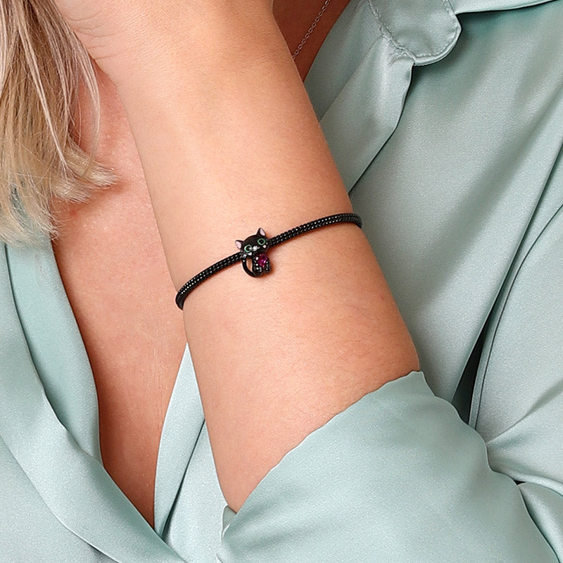 Black Cat Embraces Heart Gemstone Charm Bead Sterling Silver_5