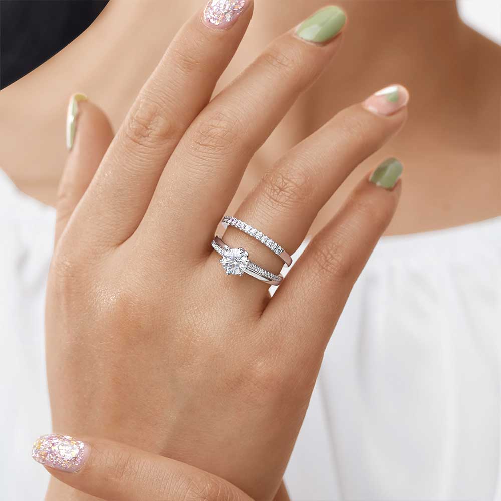 Gnoce Double Clear Round Cut Stackable Ring Set_5