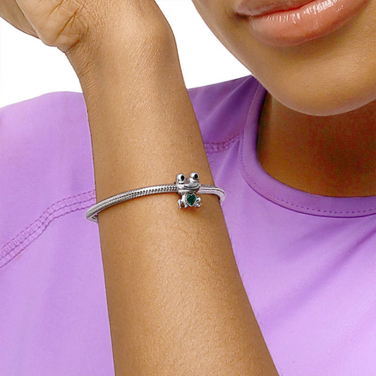 Cute Frog Embraces Heart Gemstone Charm Bead Sterling Silver_5
