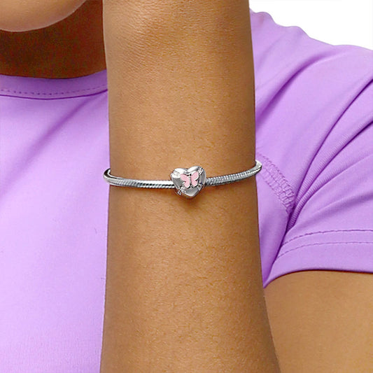 Gnoce "Forever Love" Heart Shaped Pink Butterfly Photo Bead Charm_5