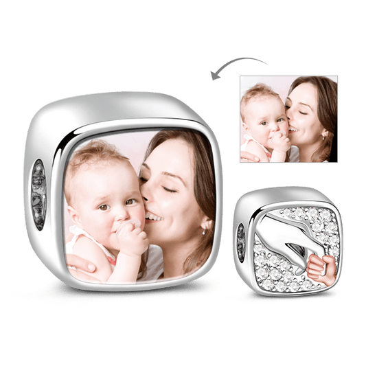 Gnoce "Mom-Child Love Bond" 925 Sterling Silver Holding Hands Photo Charm_2