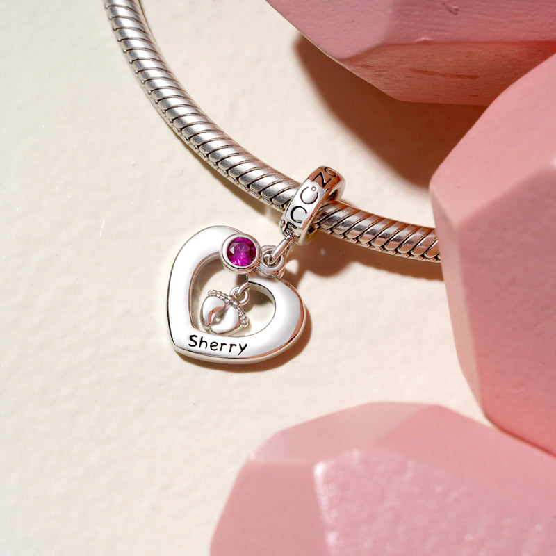 Gnoce Footprint Heart Engravable Pendant Dangle Charm_8