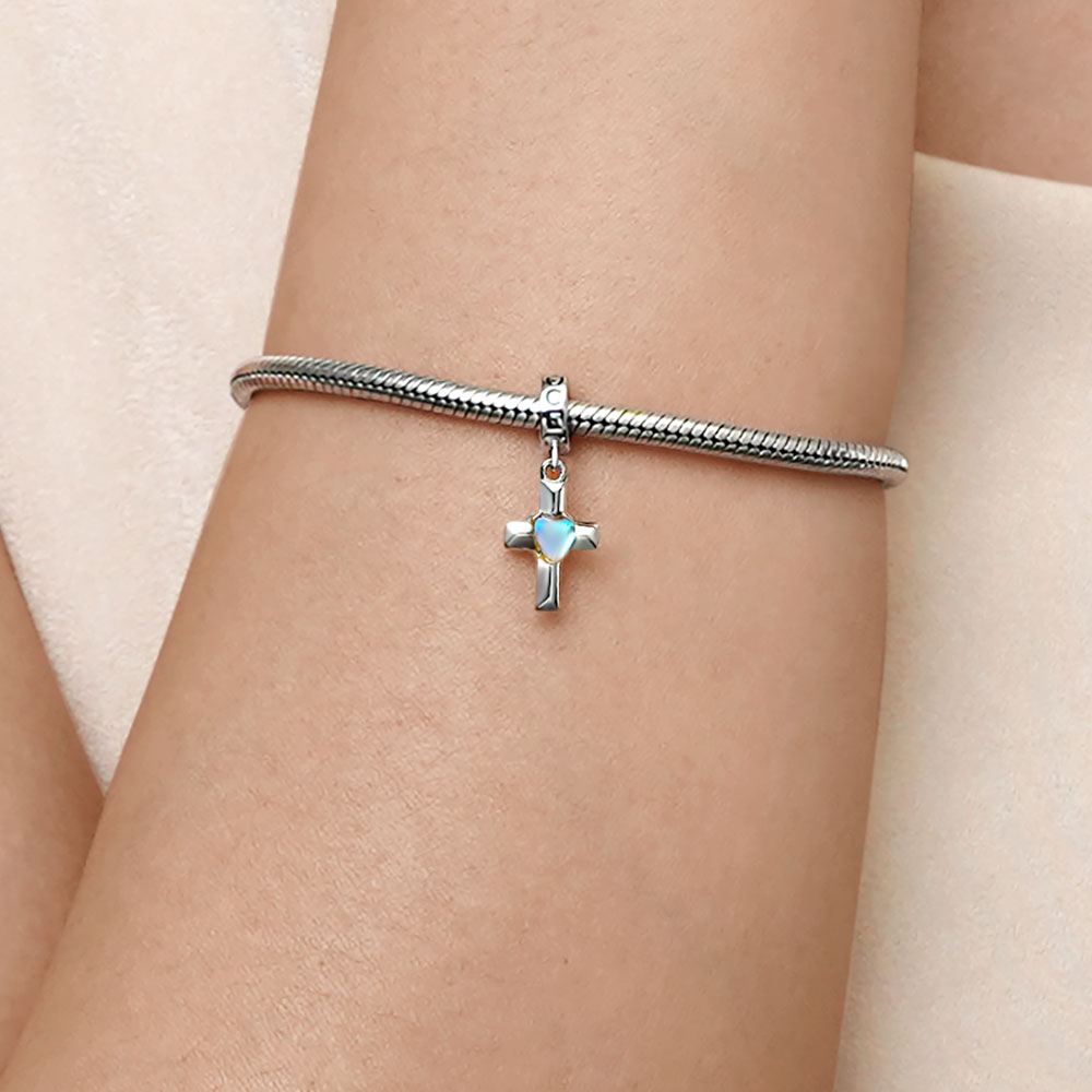 Gnoce Love Heart Moonstone Cross Pendant Dangle Charm_7