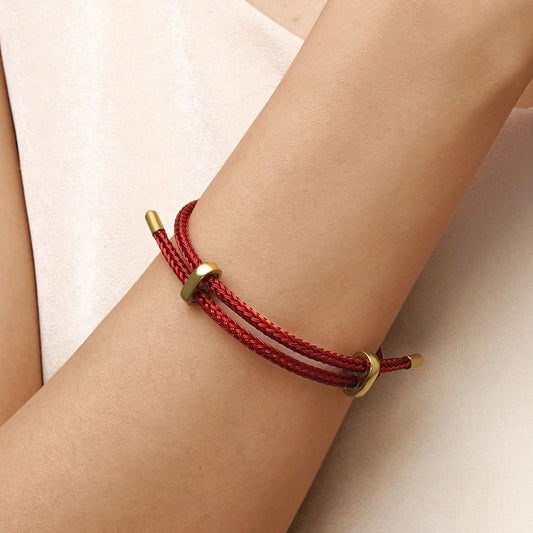 Gnoce Adjustable Red Basic Bracelet with 2 Pieces of Stoppers_5