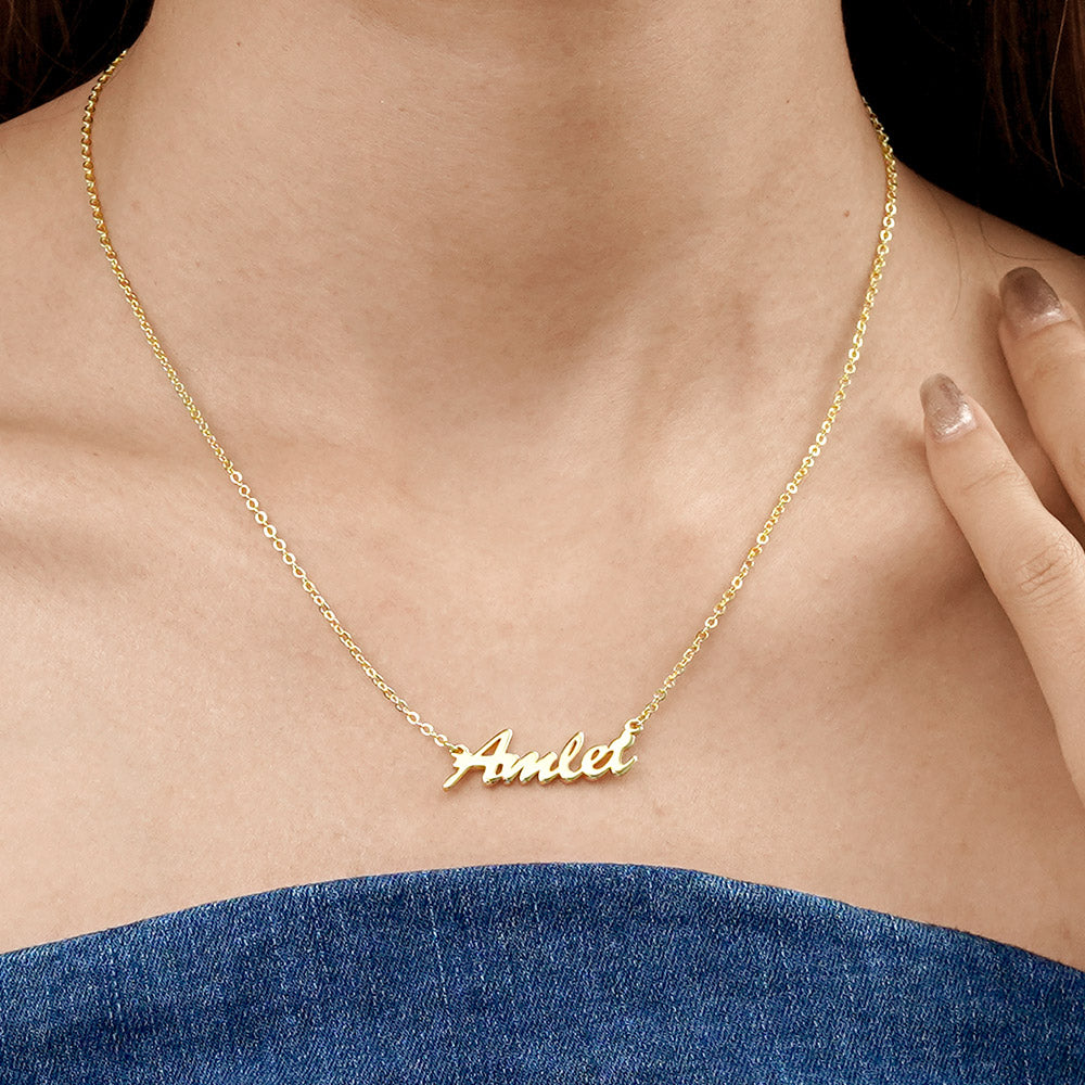 Gnoce "Gift for My Lover" Classic Personalized Gold Color Name Necklace_4