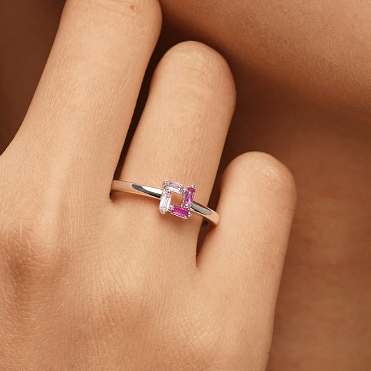 Gnoce Rectangular Flat Cut Pink Ring_5