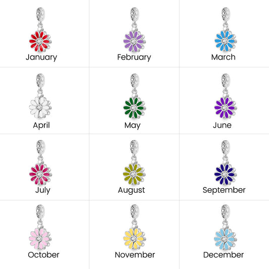 Gnoce Engravable Name Daisy Birthstone Pendant Dangle Charm_7