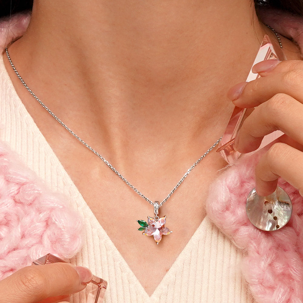 Gnoce Pink Zircon Sakura Pendant Dangle Charm_7