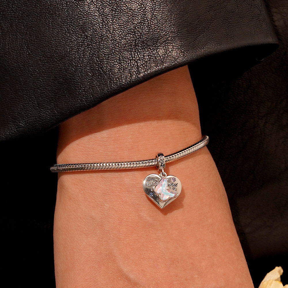 Gnoce "She believed she could so she did" Purple Butterfly Heart Pendant Dangle Charm_7