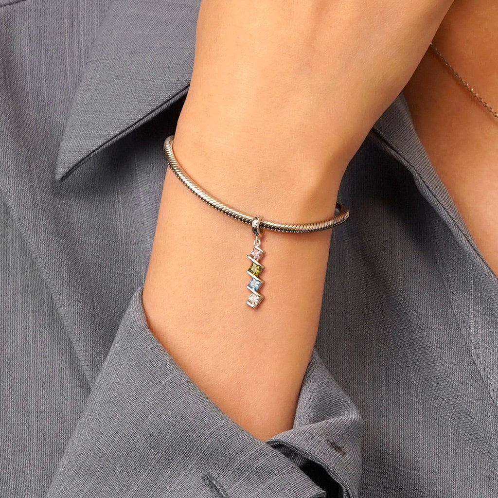 Gnoce Engravable Princess CZ Birthstone Pendant Dangle Charm_8