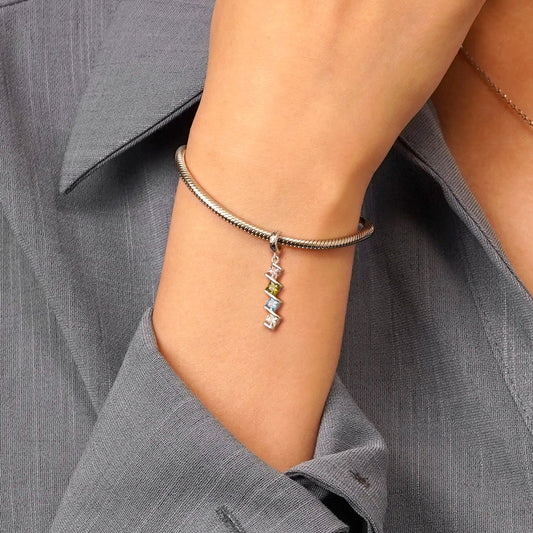 Gnoce Engravable Princess CZ Birthstone Pendant Dangle Charm_8