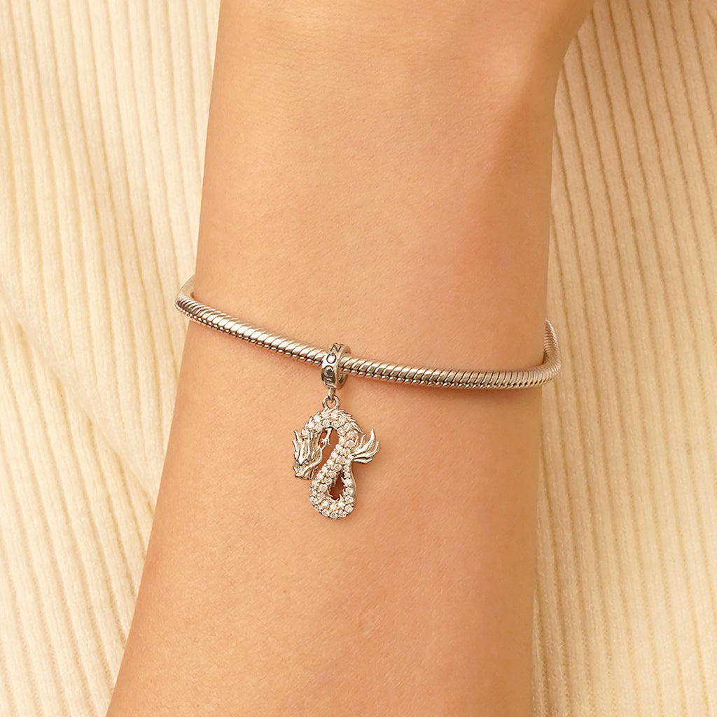 Gnoce Sparkling Silver Dragon Pendant Dangle Charm_6