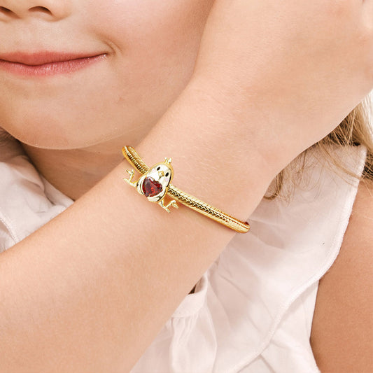 Little Yellow Chicken Embraces Heart Gemstone Charm Bead 925 Sterling Silver Gold Plated_4