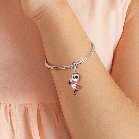 Flamingo Embraces Heart Gemstone Pendant Dangle Charm 925 Sterling Silver_4